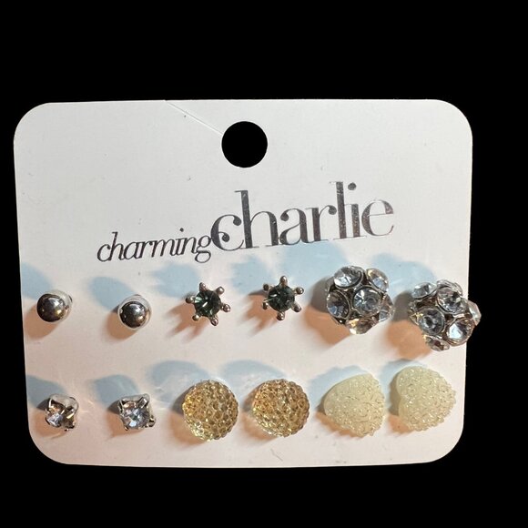 Charming Charlie Earrings 6 Pairs Silver Tone Stud Style Fashion - Picture 1 of 5
